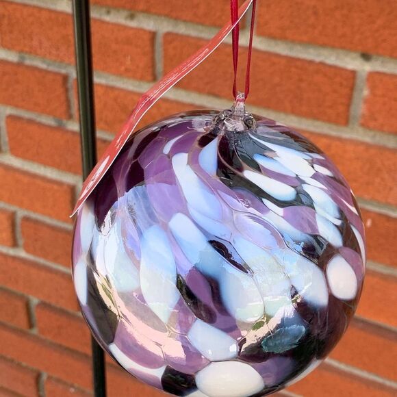 Handmade Artisan Glass Ornament - Purple and White - Picture 11 of 14